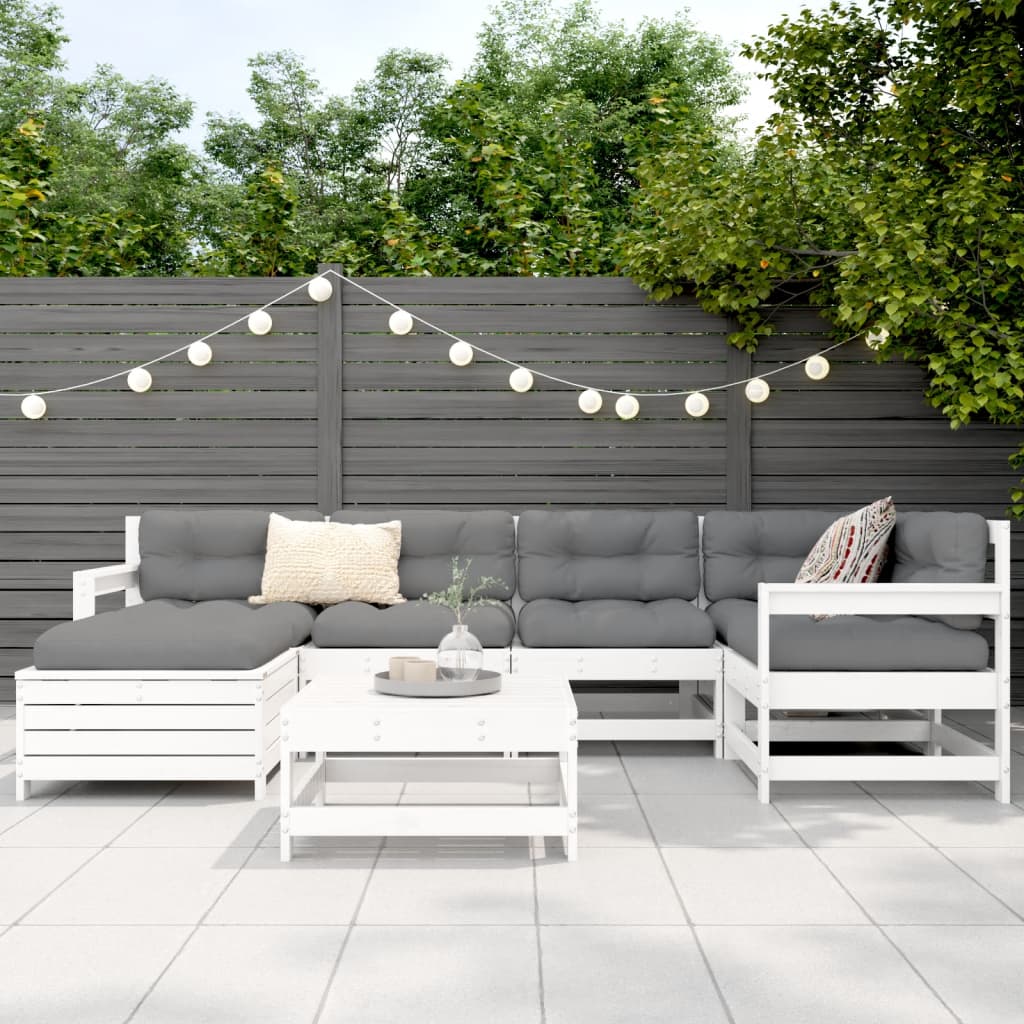 vidaXL 7-delige Loungeset massief grenenhout wit afbeelding