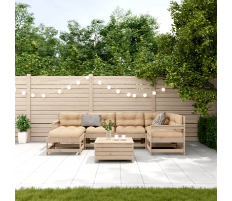 vidaXL 7-tlg. Garten-Lounge-Set mit Kissen Massivholz Kiefer