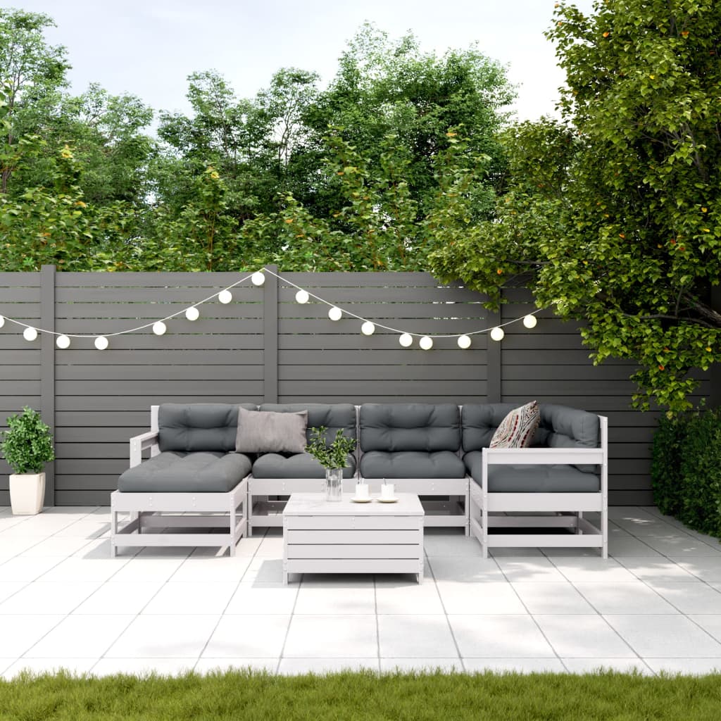 vidaXL 7-delige Loungeset met kussens massief grenenhout wit afbeelding