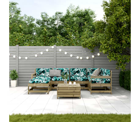 vidaXL Salon de jardin 7 pcs avec coussins bois de pin impr&eacute;gn&eacute;