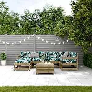 vidaXL Salon de jardin 7 pcs avec coussins bois de pin impr&eacute;gn&eacute;