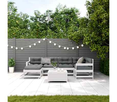 vidaXL 7-tlg. Garten-Lounge-Set mit Kissen Wei&szlig; Massivholz Kiefer