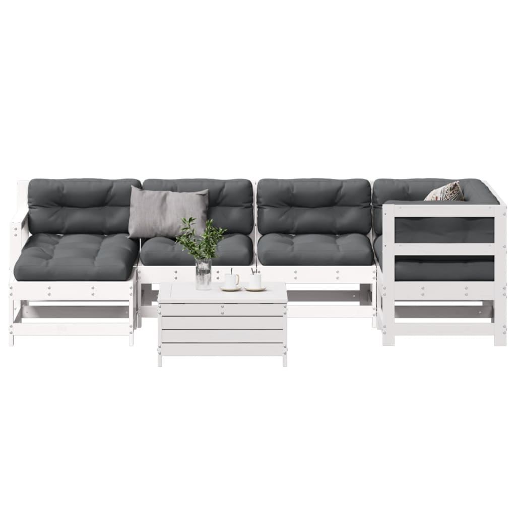 vidaXL 7-tlg. Garten-Lounge-Set mit Kissen Weiß Massivholz Kiefer