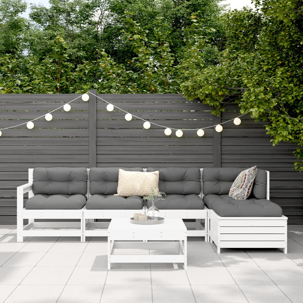 vidaXL 6-delige Loungeset massief grenenhout wit afbeelding