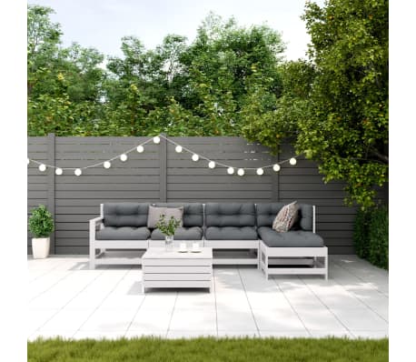 vidaXL Salon de jardin avec coussins 6 pcs blanc bois de pin massif