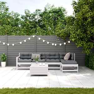 vidaXL Salon de jardin avec coussins 6 pcs blanc bois de pin massif