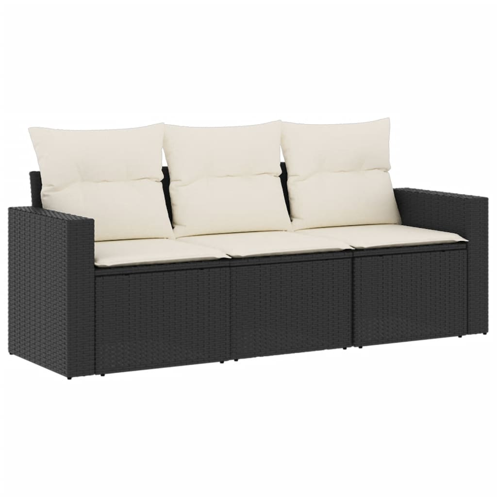 vidaXL Set mobilier de grădină cu perne, 3 piese, negru, poliratan
