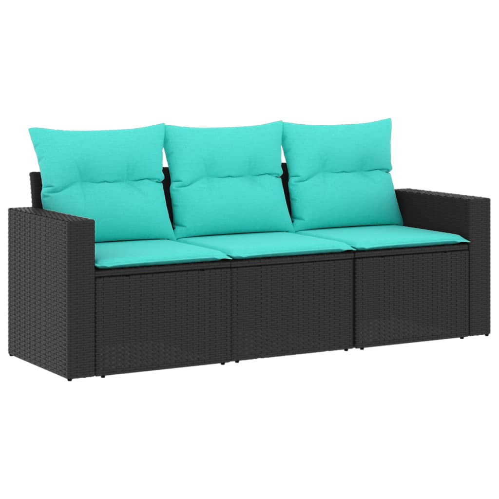 vidaXL 3 Piece Patio Sofa Set with Cushions Black Poly Rattan