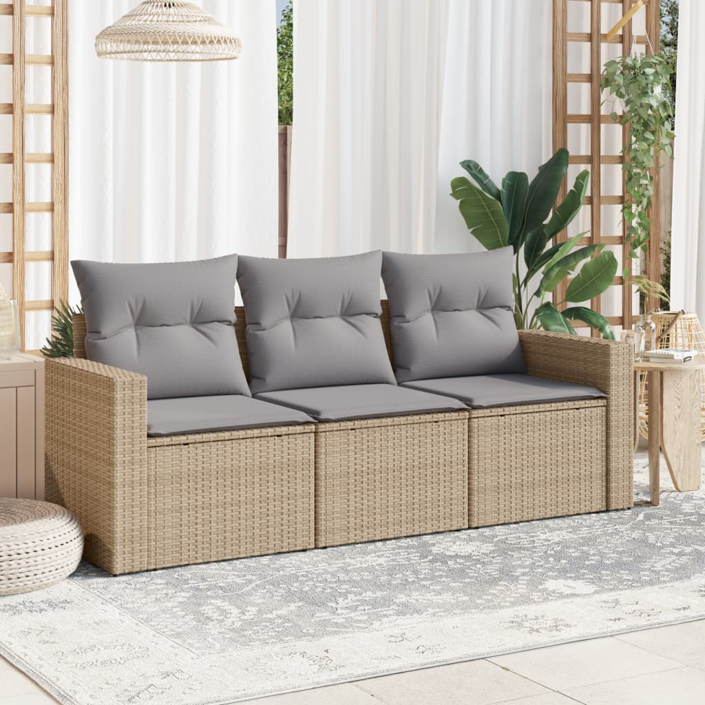 vidaXL 3 Piece Garden Sofa Set with Cushions Beige Poly Rattan