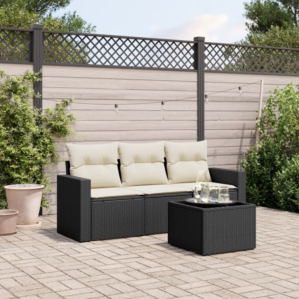 Sofasæt Til Haven 3 Dele Med Hynder Polyrattan - Sort og cremefarvet / Med bord