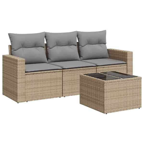 vidaXL 4-osaline aiadiivani komplekt patjadega, beež, pol&uuml;rotang