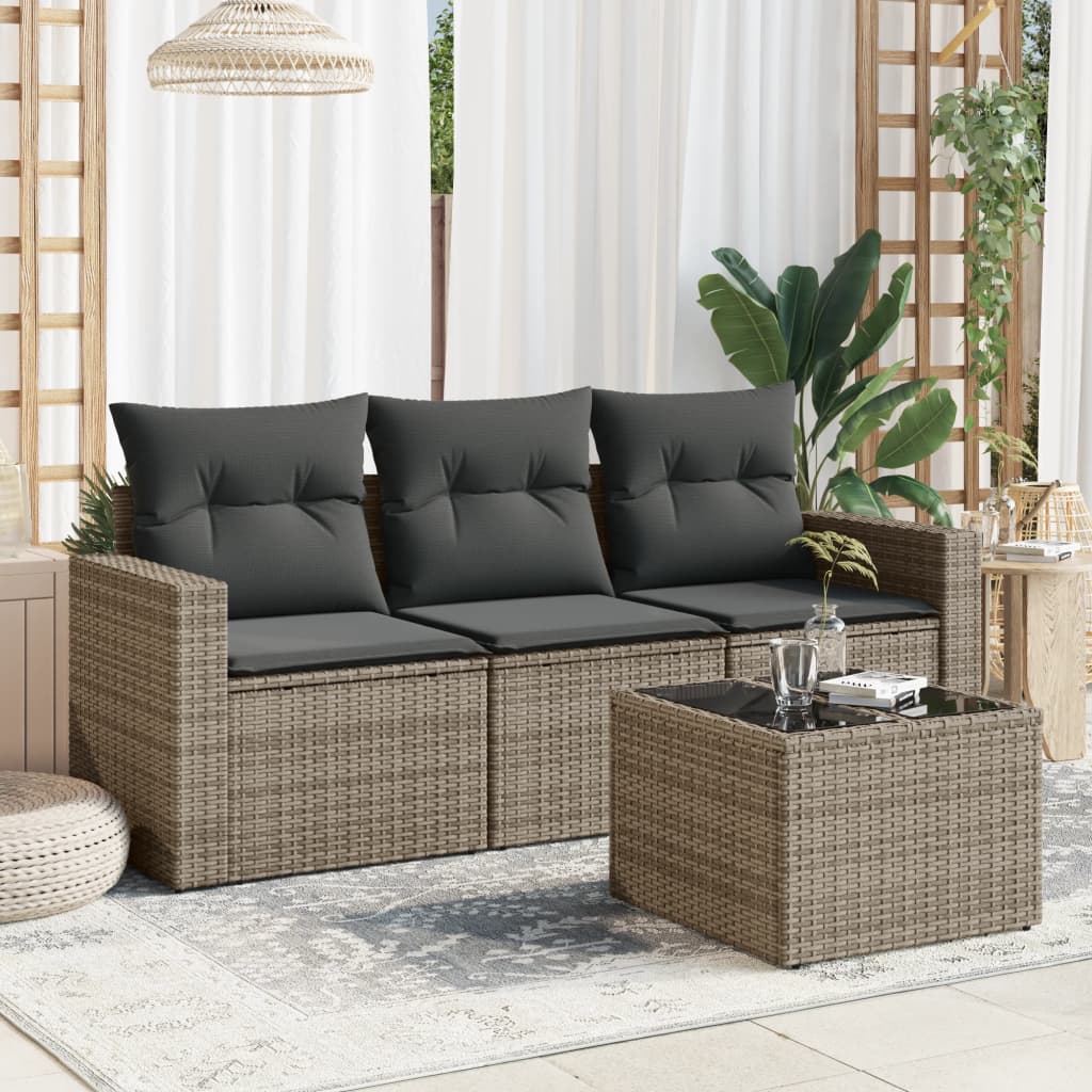 Sofasæt Til Haven 3 Dele Med Hynder Polyrattan - Grå / Med bord