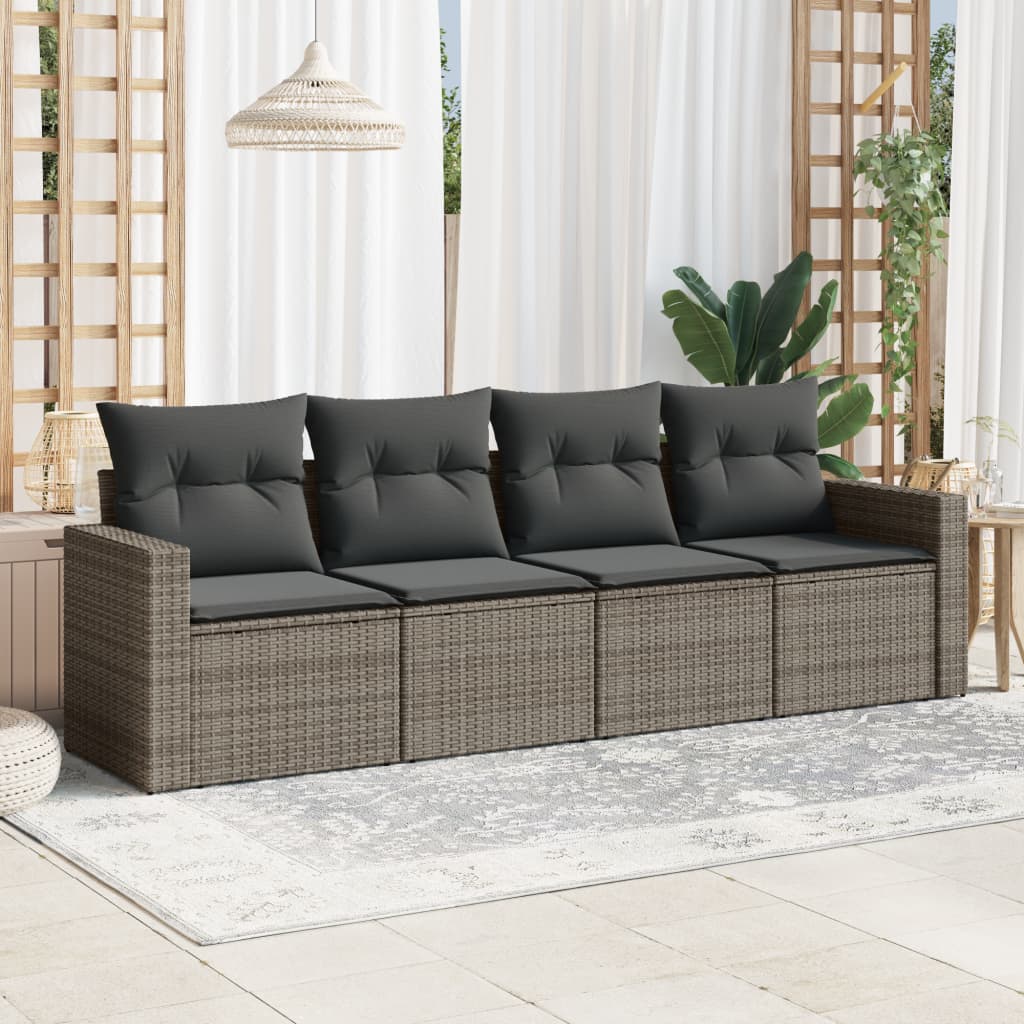 vidaXL 4 Piece Garden Sofa Set with Cushions Grey Poly Rattan