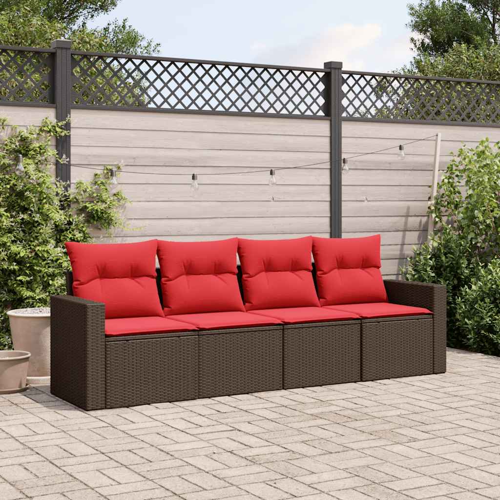 vidaXL 4-tlg. Garten-Sofagarnitur mit Kissen Braun Poly Rattan