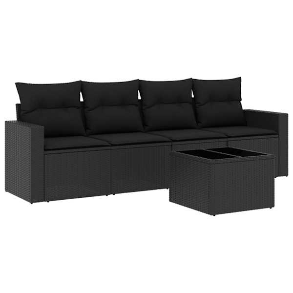 vidaXL 5-osaline aiadiivanikomplekt patjadega, must, pol&uuml;rotang