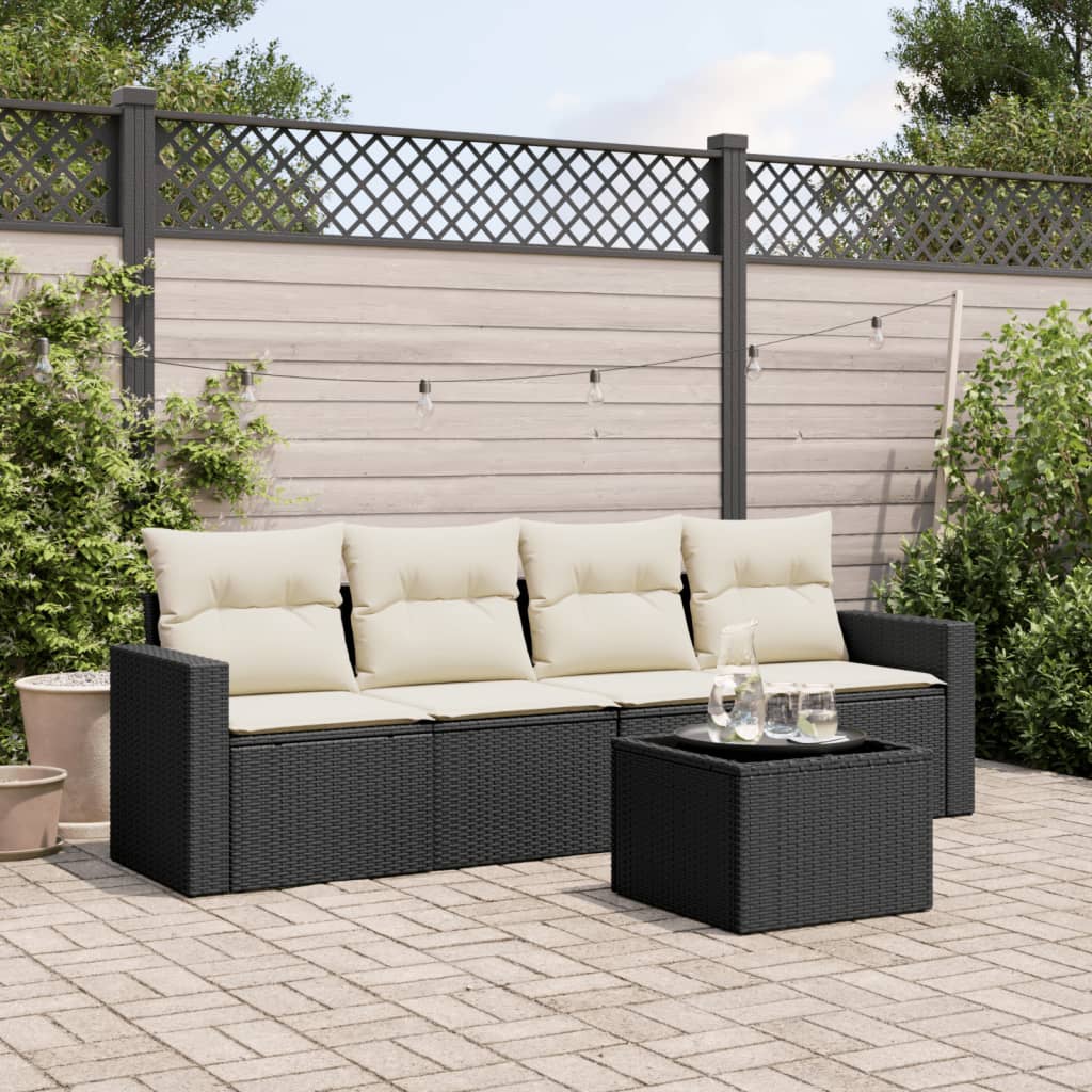 Sofasæt Til Haven 5 Dele Med Hynder Polyrattan - Sort og cremefarvet / Med bord