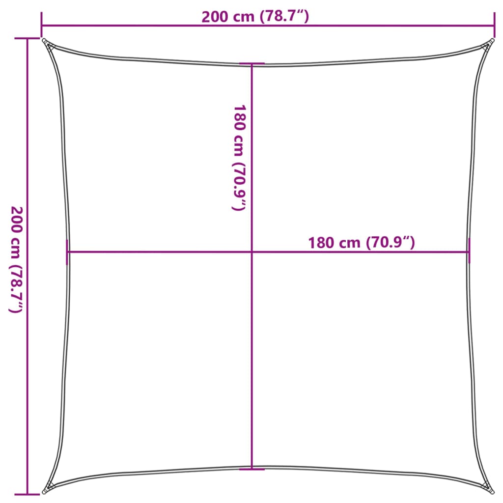 Żagiel przeciwsłoneczny, 160 g/m², jasnoszary, 2x2 m, HDPE