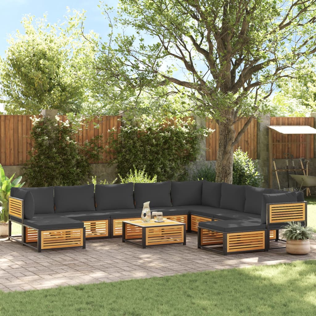 vidaXL Set canapele grădină cu perne, 11 piese, lemn masiv acacia