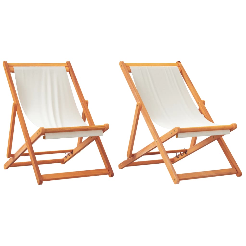 Image of vidaXL Folding Beach Chairs 2 pcs Cream White Fabric