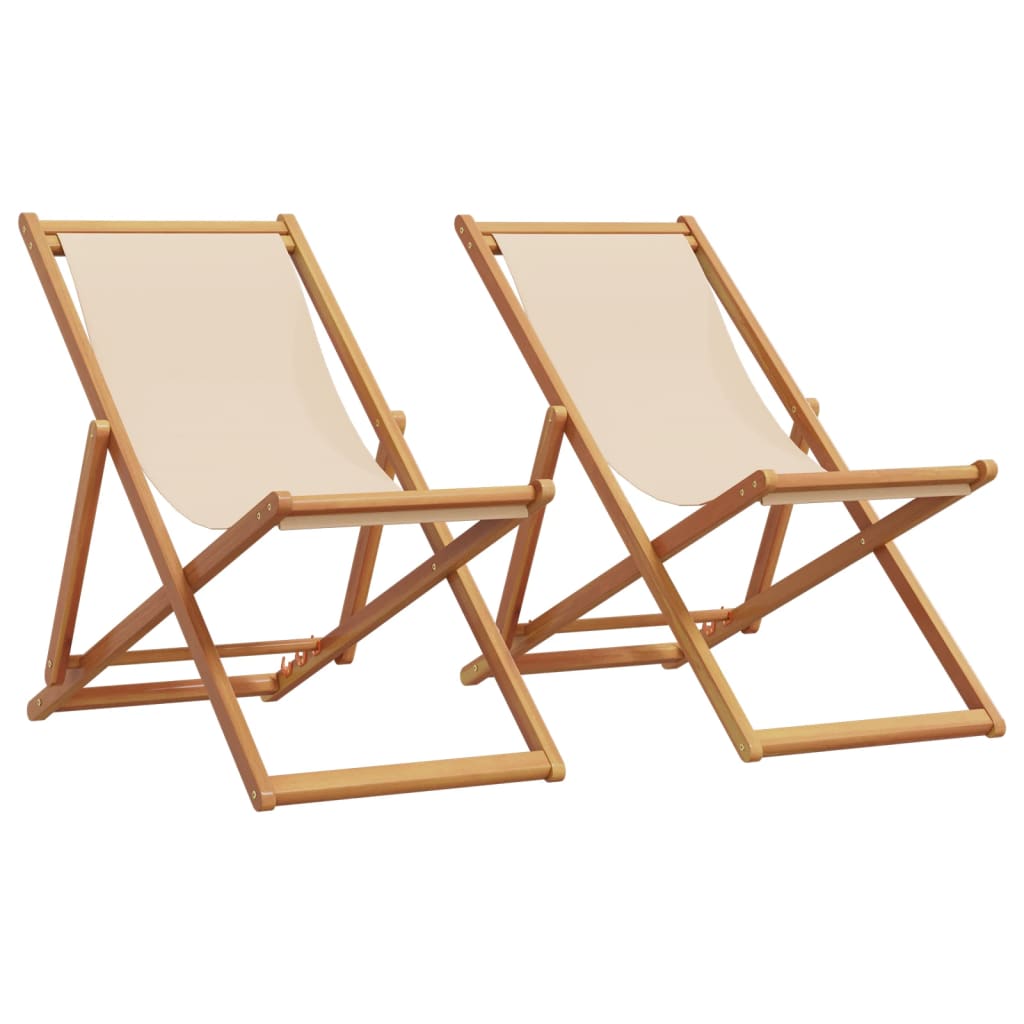 vidaXL Strandstühle 2 Stk. Klappbar Beige Stoff und Massivholz