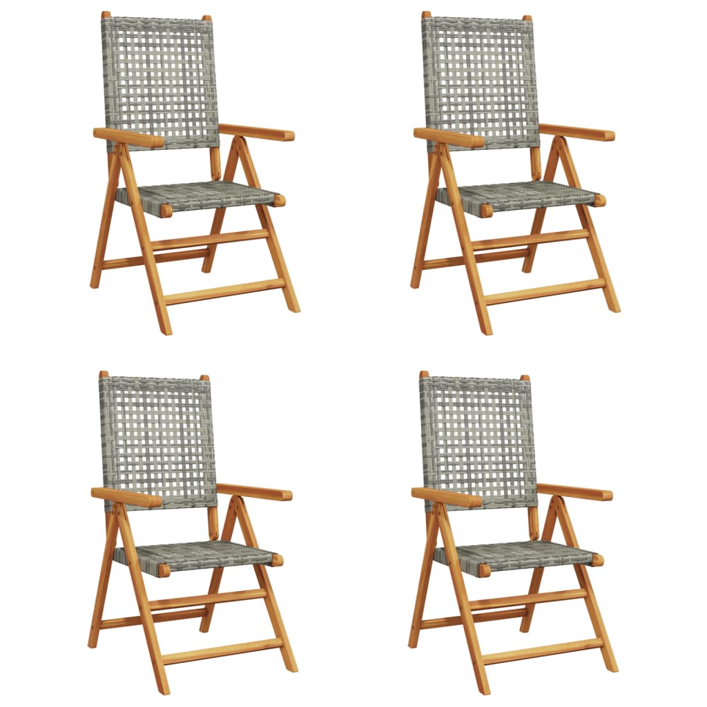 Thumbnail - vidaXL Gartenstuhl Verstellbar 4 Stk. Grau Poly Rattan Massivholz