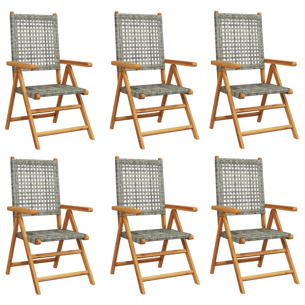 Thumbnail - vidaXL Gartenstuhl Verstellbar 6 Stk. Grau Poly Rattan Massivholz