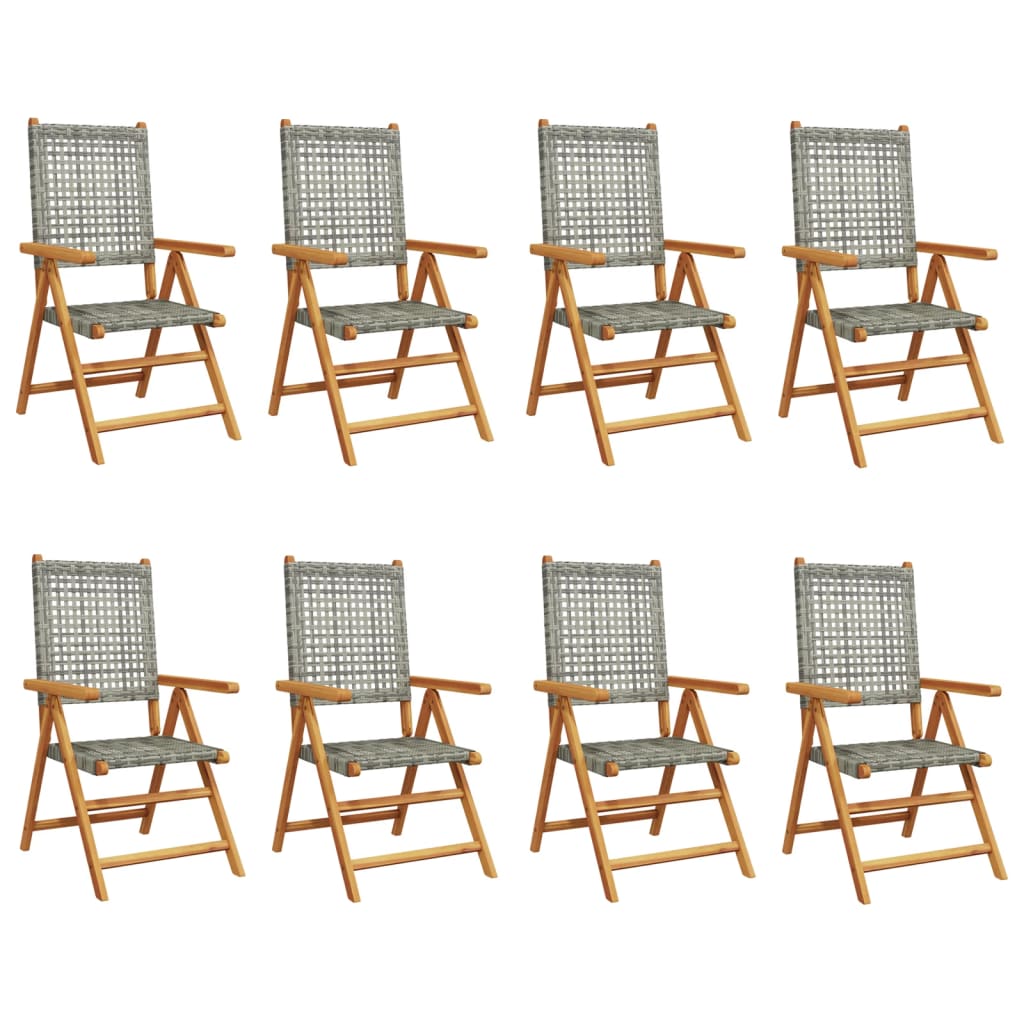 Thumbnail - vidaXL Gartenstuhl Verstellbar 8 Stk. Grau Poly Rattan Massivholz