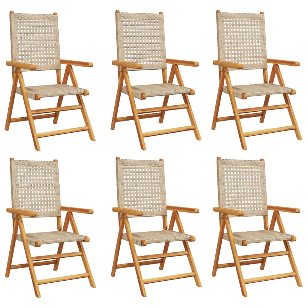 Thumbnail - vidaXL Gartenstuhl Verstellbar 6 Stk. Beige Poly Rattan Massivholz