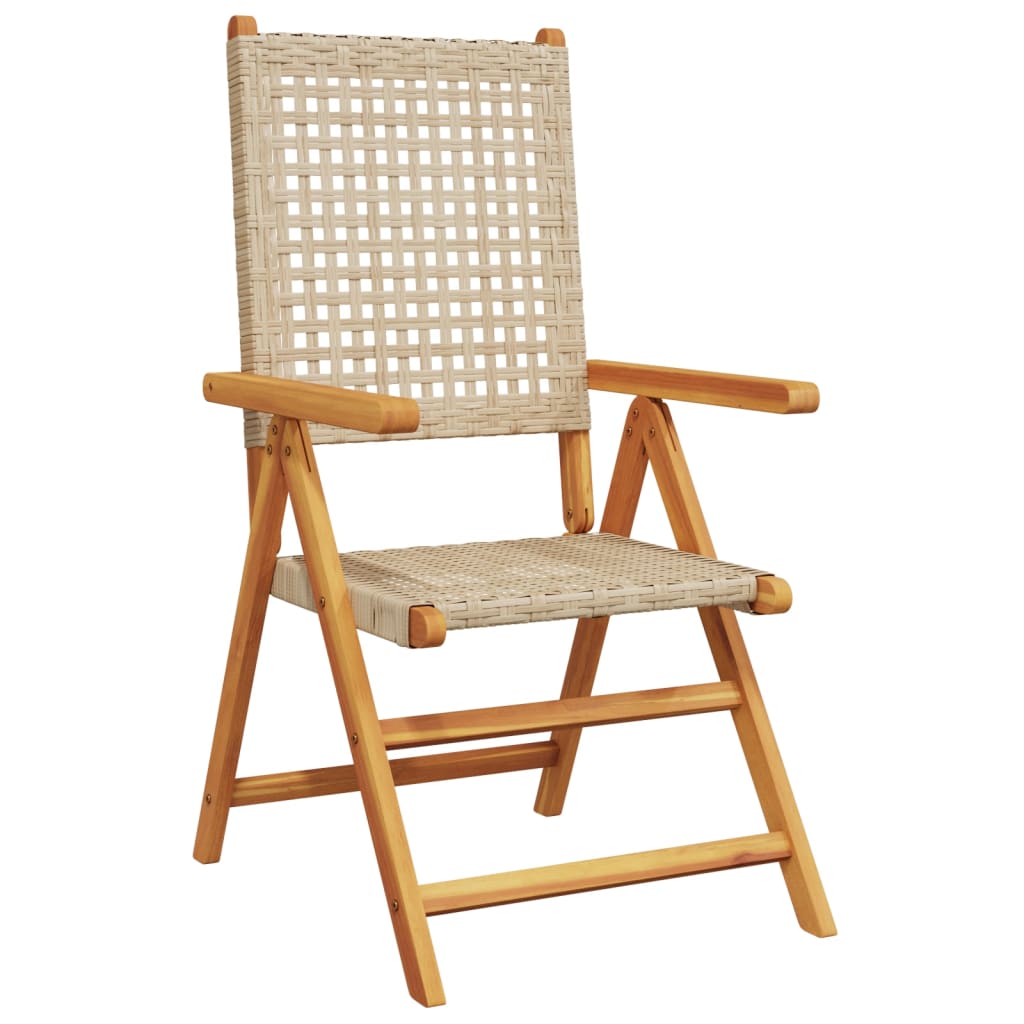 Thumbnail - vidaXL Gartenstuhl Verstellbar 6 Stk. Beige Poly Rattan Massivholz