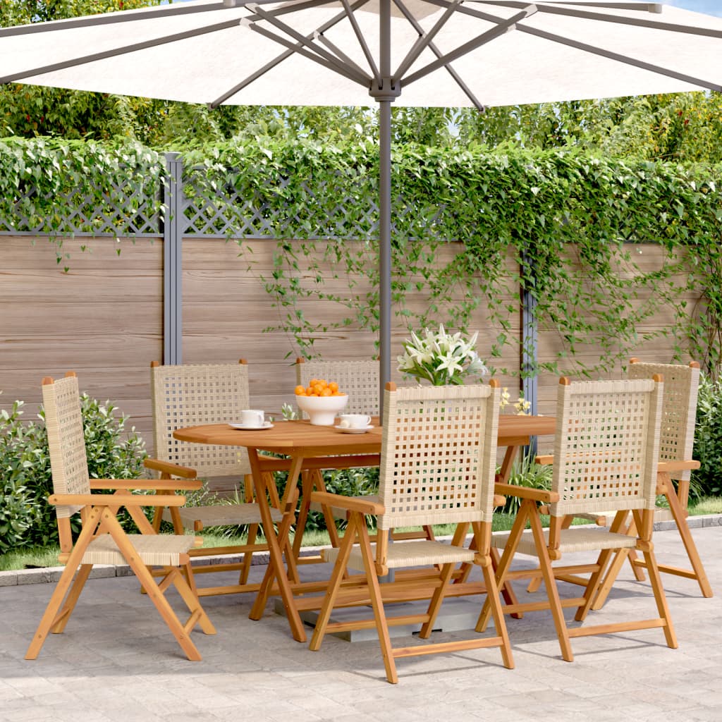 vidaXL Gartenstuhl Verstellbar 6 Stk. Beige Poly Rattan Massivholz