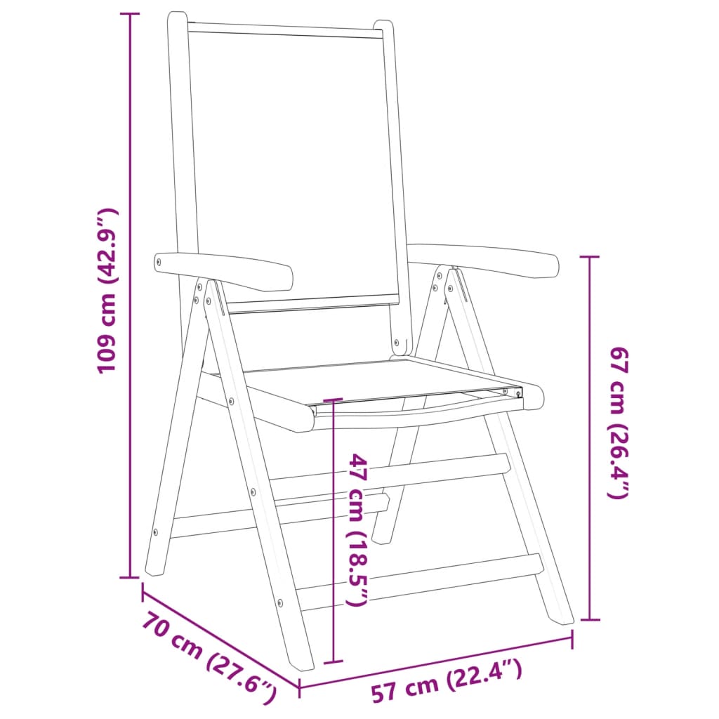 imagem de vidaXL Cadeiras jardim reclin. 6 pcs tecido/madeira maciça branco nata11