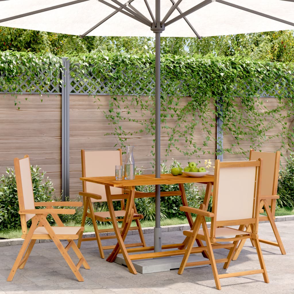 vidaXL Gartenstühle Verstellbar 4 Stk. Beige Stoff und Massivholz