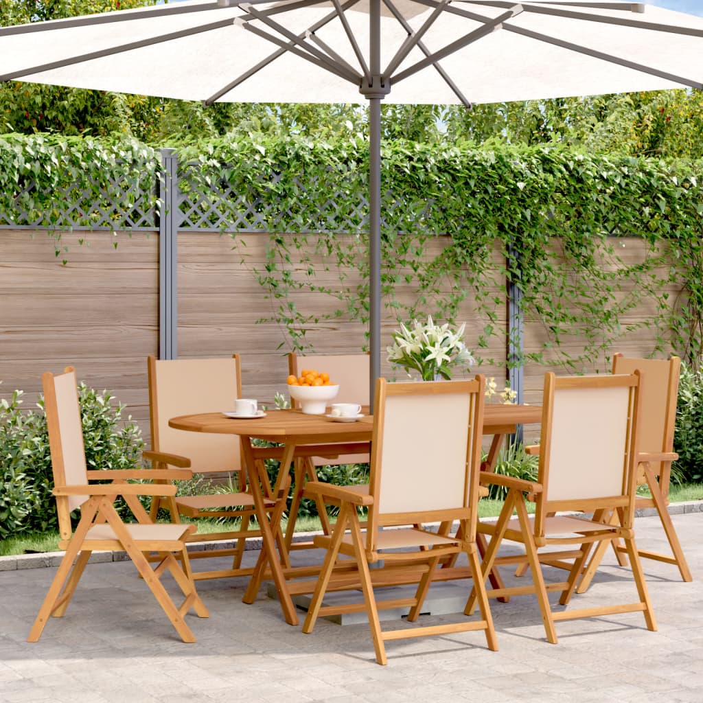 vidaXL Gartenstühle Verstellbar 6 Stk. Beige Stoff und Massivholz