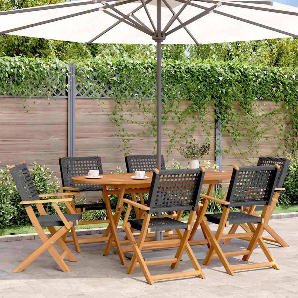 vidaXL Gartenstühle 6 Stk. Klappbar Schwarz Poly Rattan & Massivholz