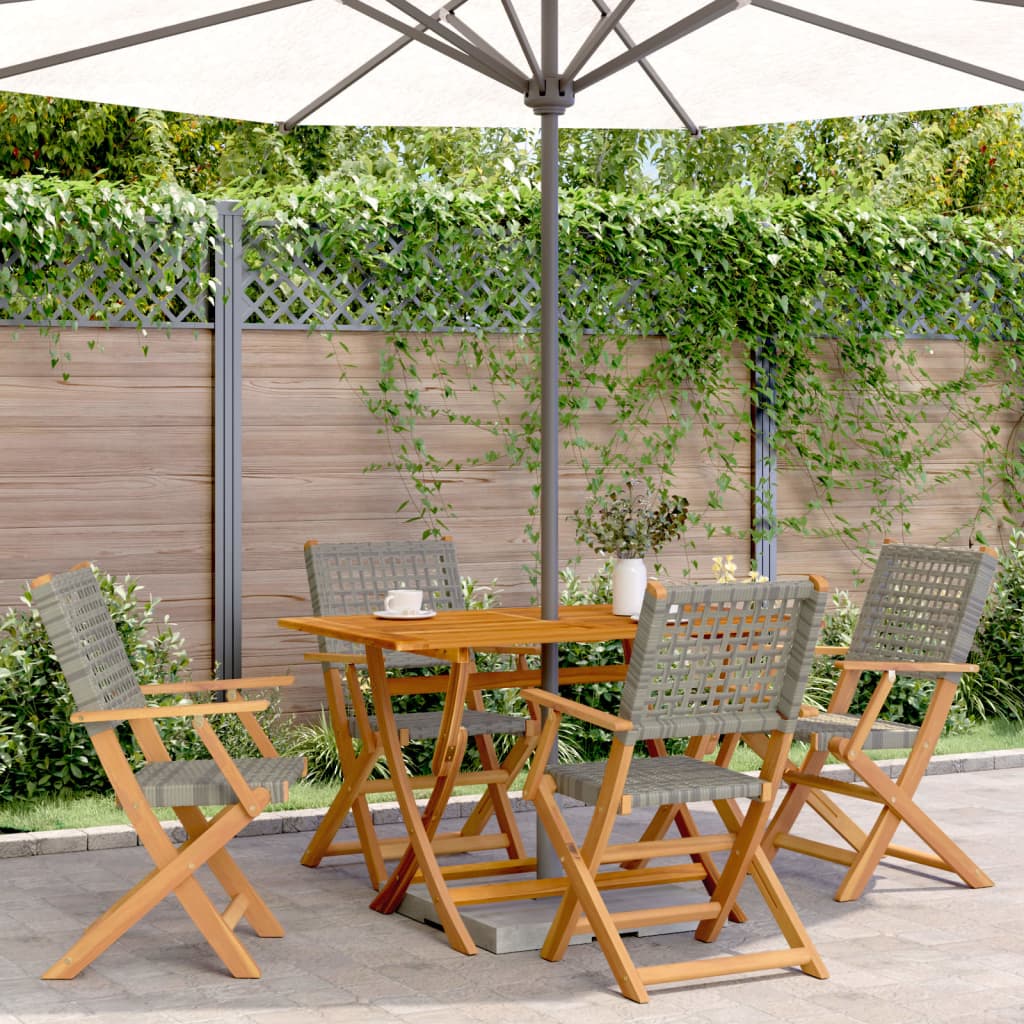 vidaXL Gartenstühle 4 Stk. Klappbar Grau Poly Rattan & Massivholz