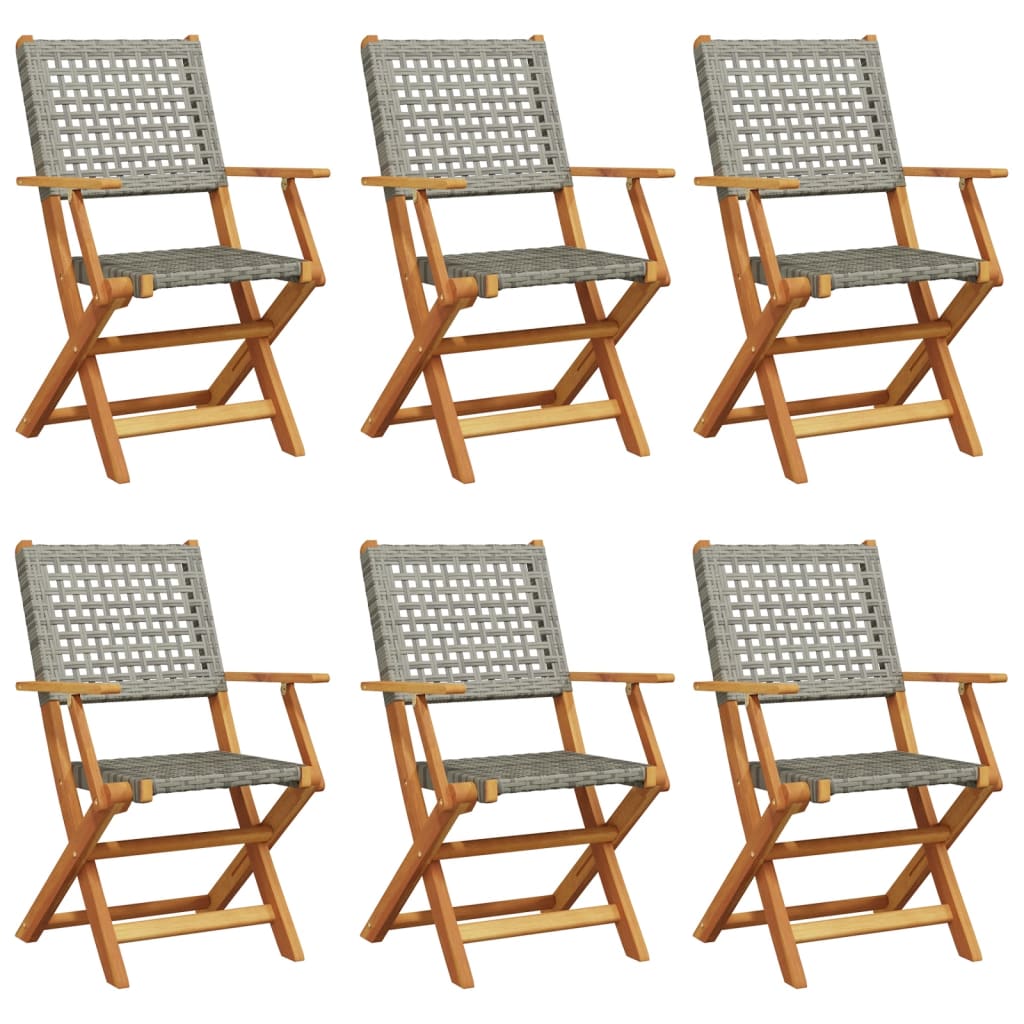Thumbnail - vidaXL Gartenstühle 6 Stk. Klappbar Grau Poly Rattan & Massivholz