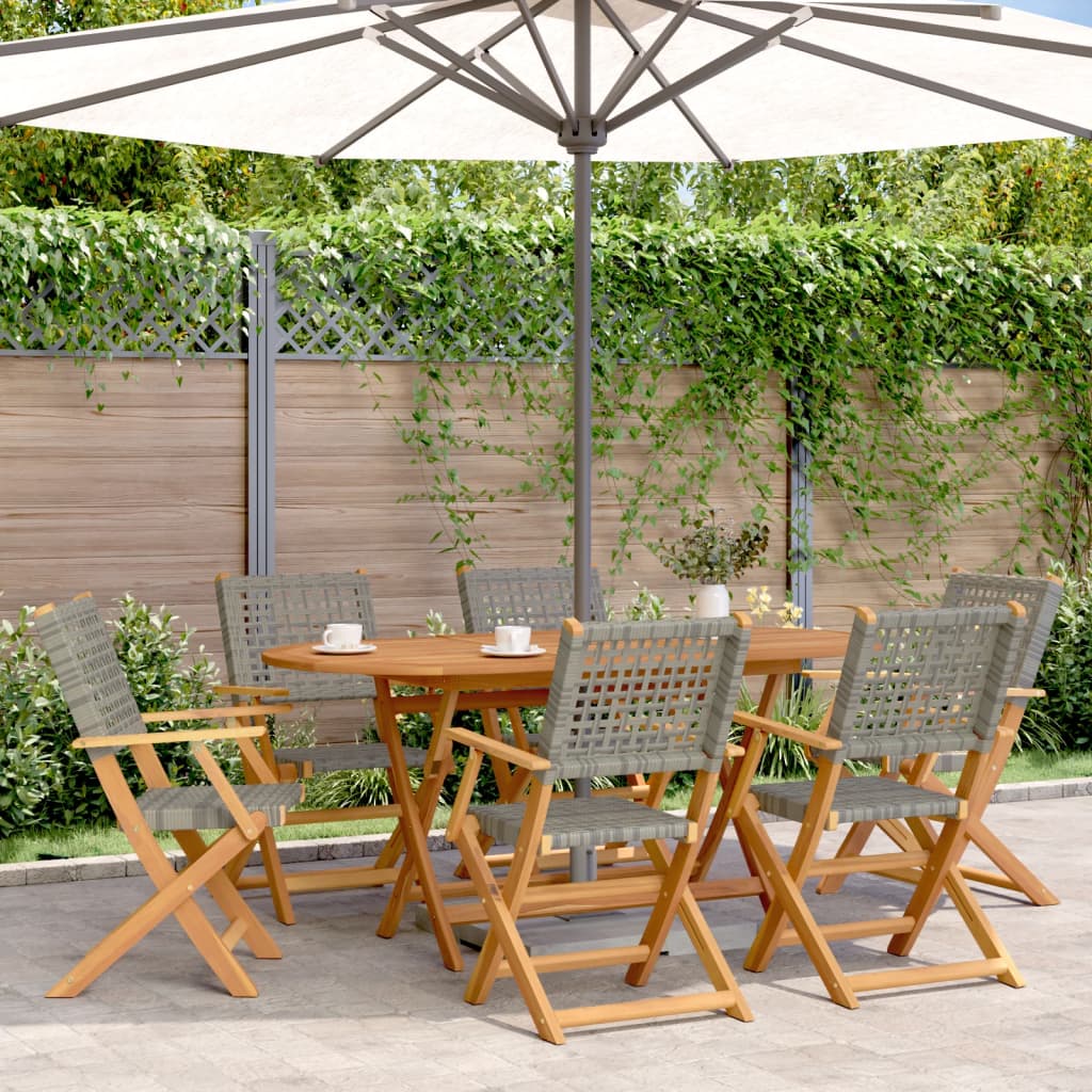 vidaXL Gartenstühle 6 Stk. Klappbar Grau Poly Rattan & Massivholz