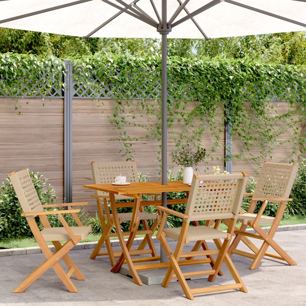 vidaXL Gartenstühle 4 Stk. Klappbar Beige Poly Rattan & Massivholz