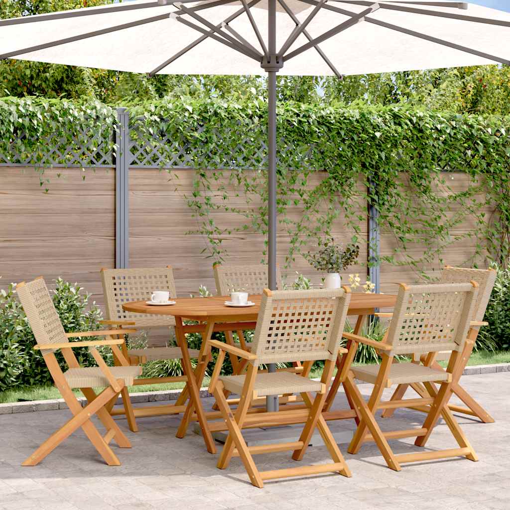 vidaXL Gartenstühle 6 Stk. Klappbar Beige Poly Rattan & Massivholz