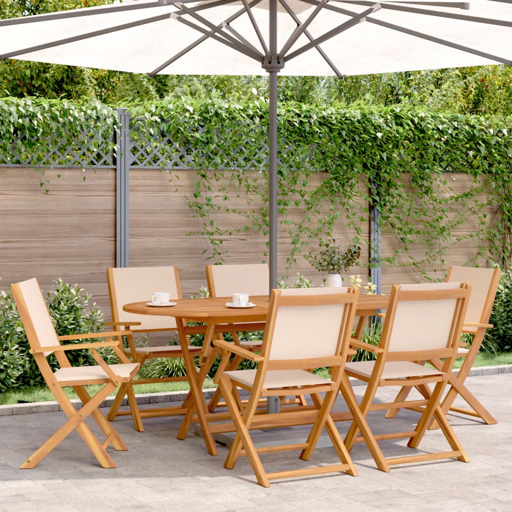 vidaXL Gartenstühle 6 Stk. Klappbar Beige Stoff und Massivholz