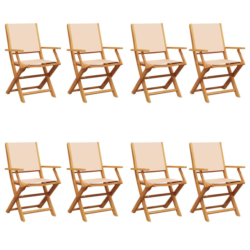 Thumbnail - vidaXL Gartenstühle 8 Stk. Klappbar Beige Stoff und Massivholz