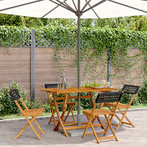 Zložljivi vrtni stoli 4 kosi črni poli ratan in trden les