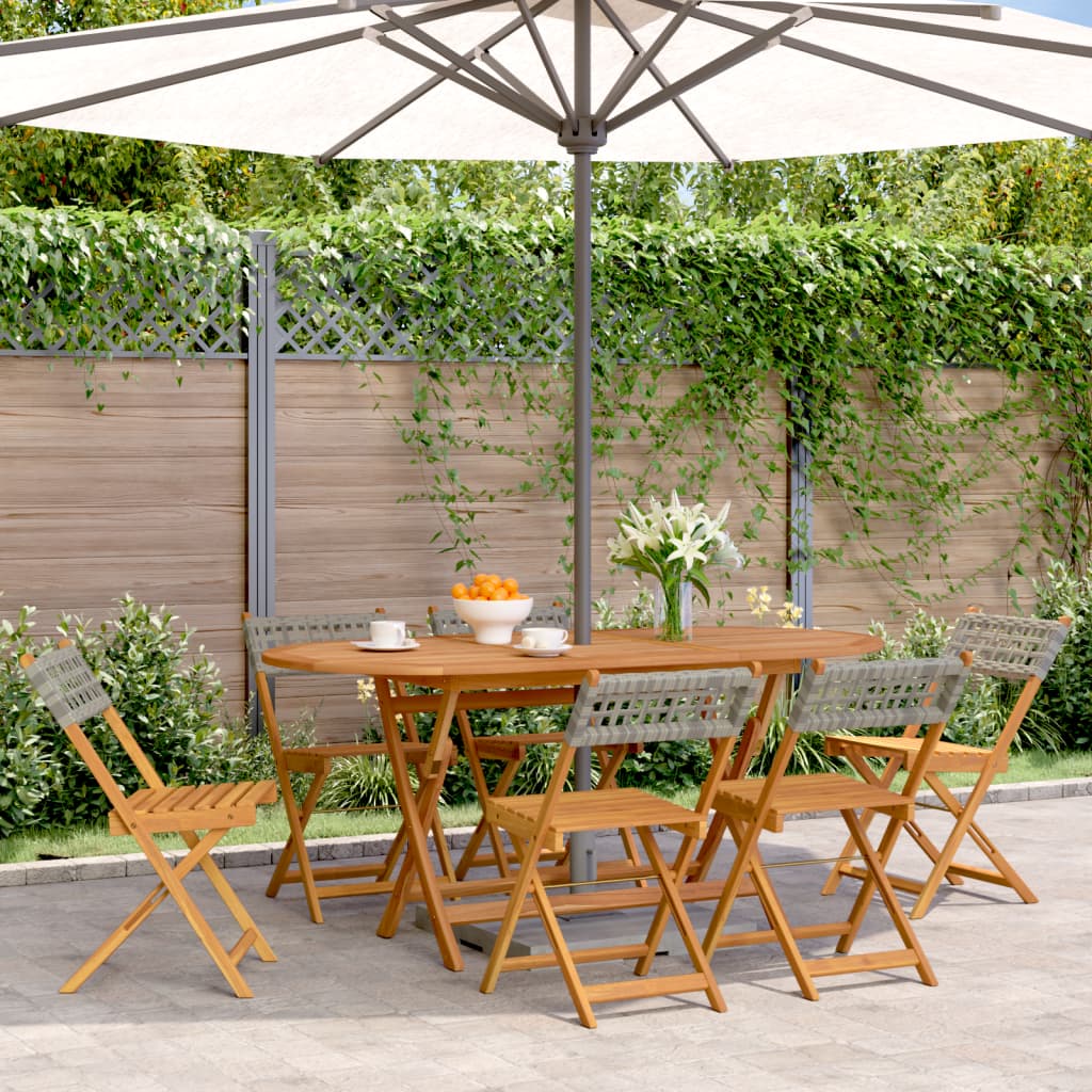 vidaXL Gartenstühle 6 Stk. Klappbar Grau Poly Rattan & Massivholz