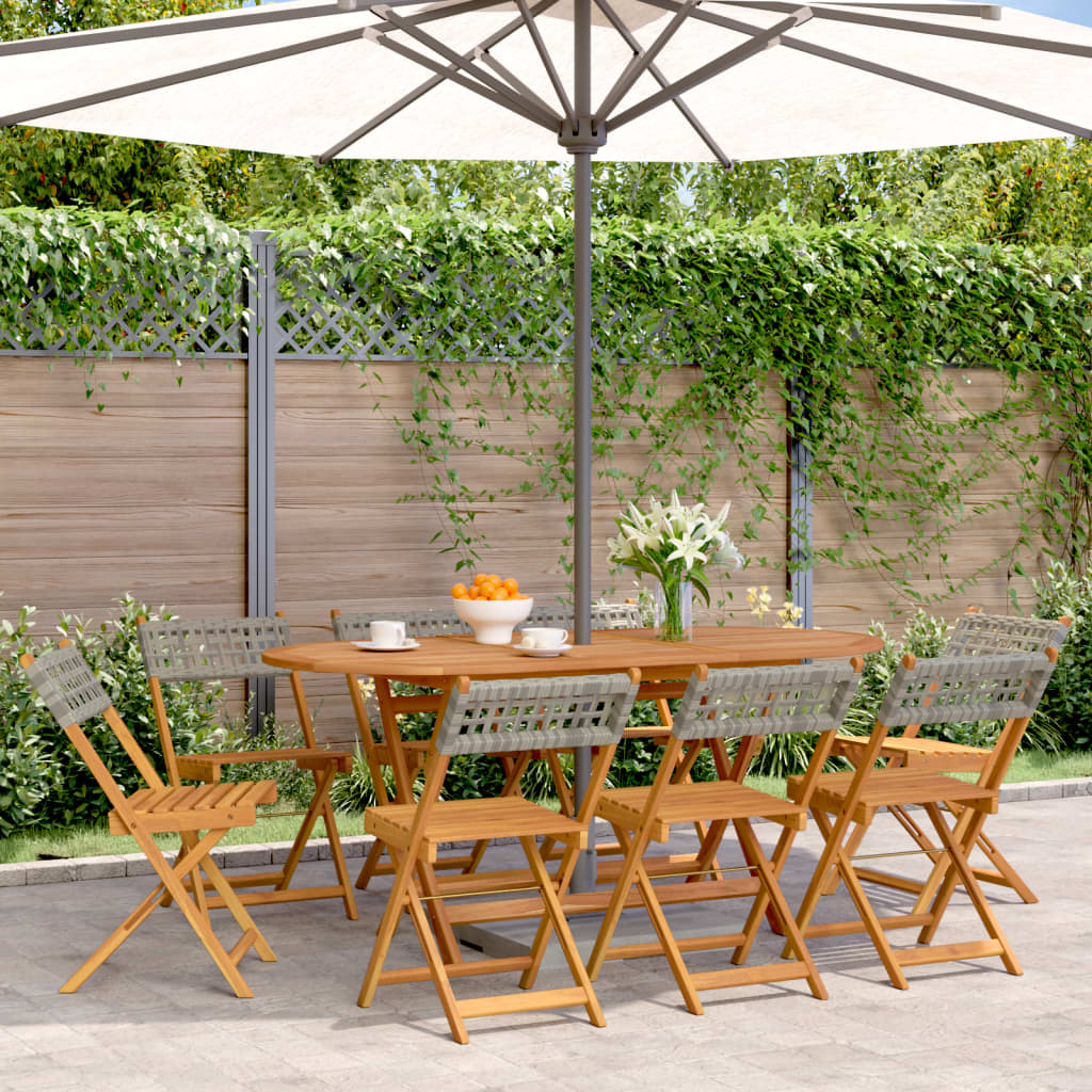 vidaXL Gartenstühle 8 Stk. Klappbar Grau Poly Rattan & Massivholz