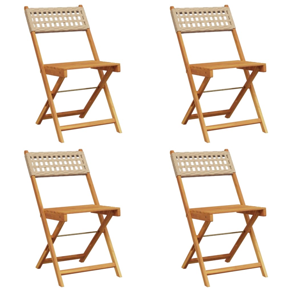 Thumbnail - vidaXL Gartenstühle 4 Stk. Klappbar Beige Poly Rattan & Massivholz