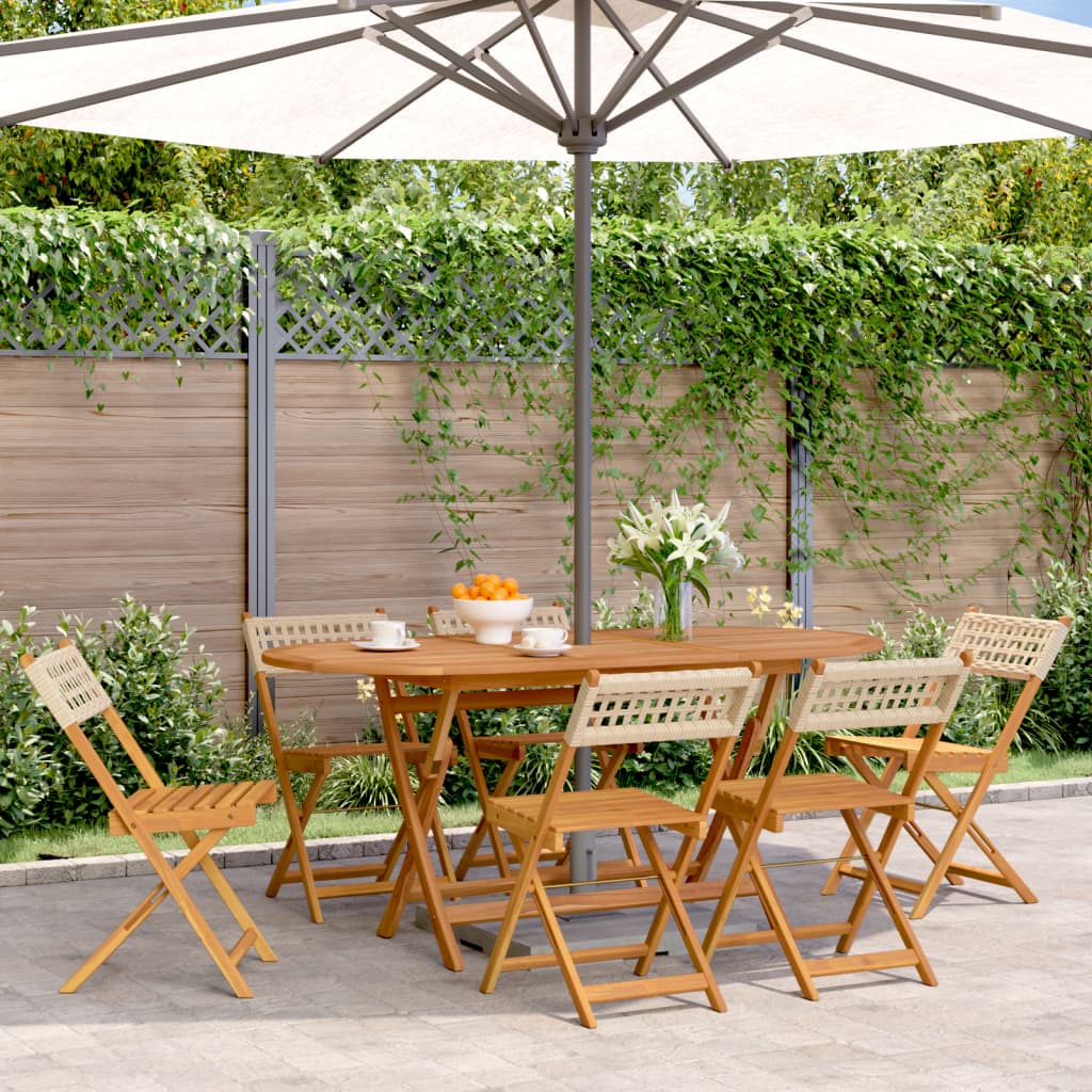 vidaXL Gartenstühle 6 Stk. Klappbar Beige Poly Rattan & Massivholz