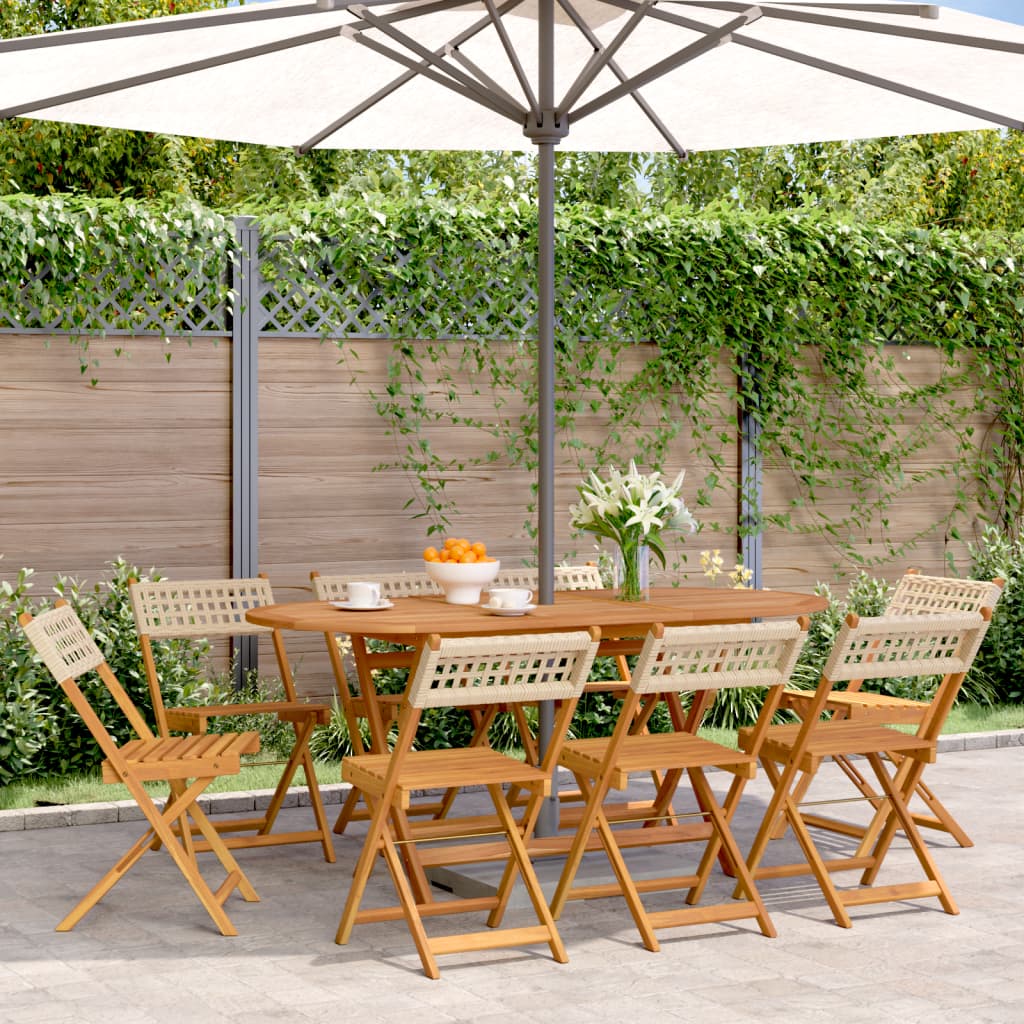 vidaXL Gartenstühle 8 Stk. Klappbar Beige Poly Rattan & Massivholz