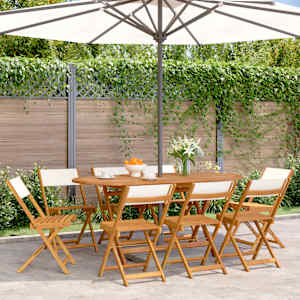 Zložljivi vrtni stoli 8 kosov kremno belo blago in trden les