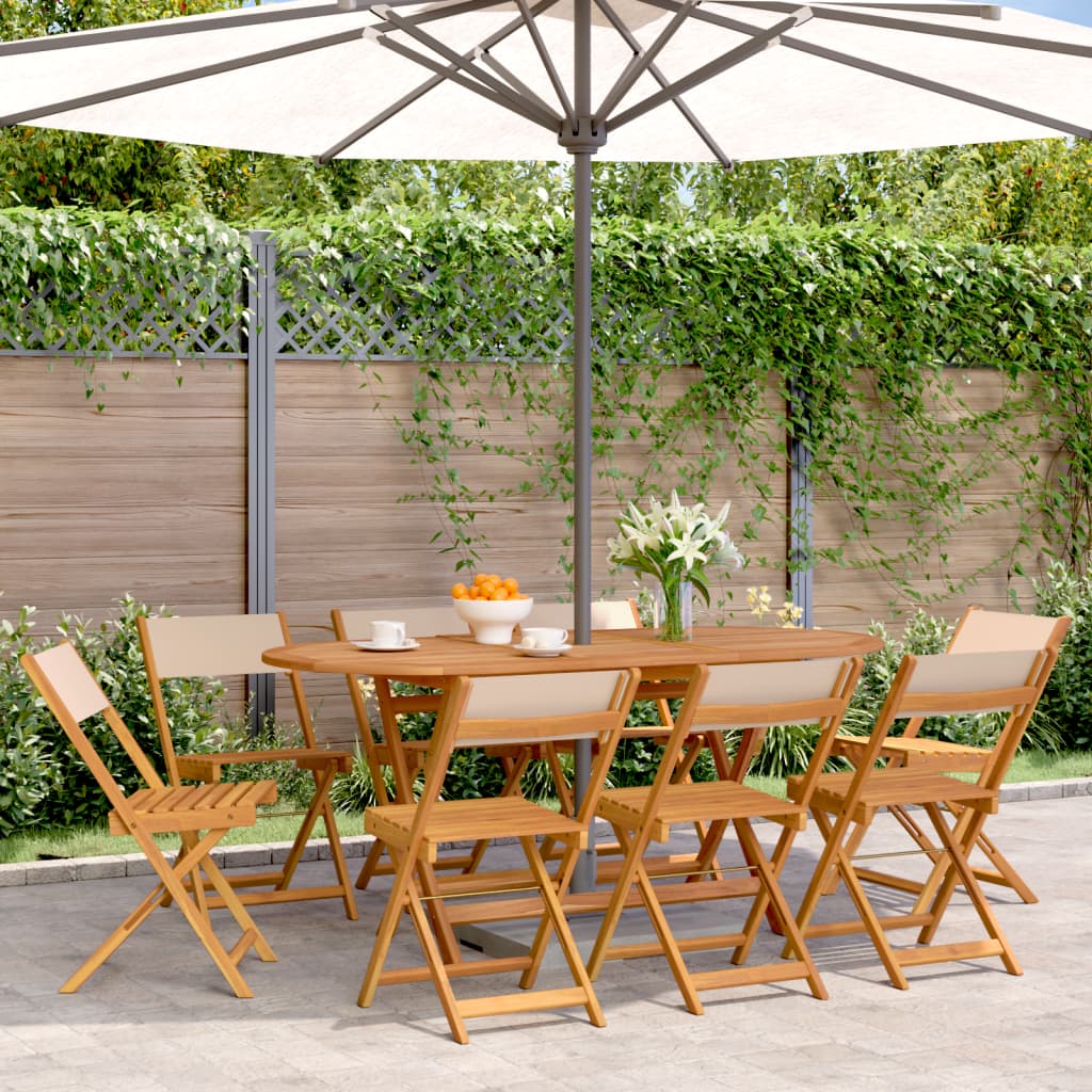 vidaXL Gartenstühle 8 Stk. Klappbar Beige Stoff und Massivholz