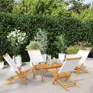 Zložljivi vrtni stoli 4 kosi kremno belo blago in trden les
